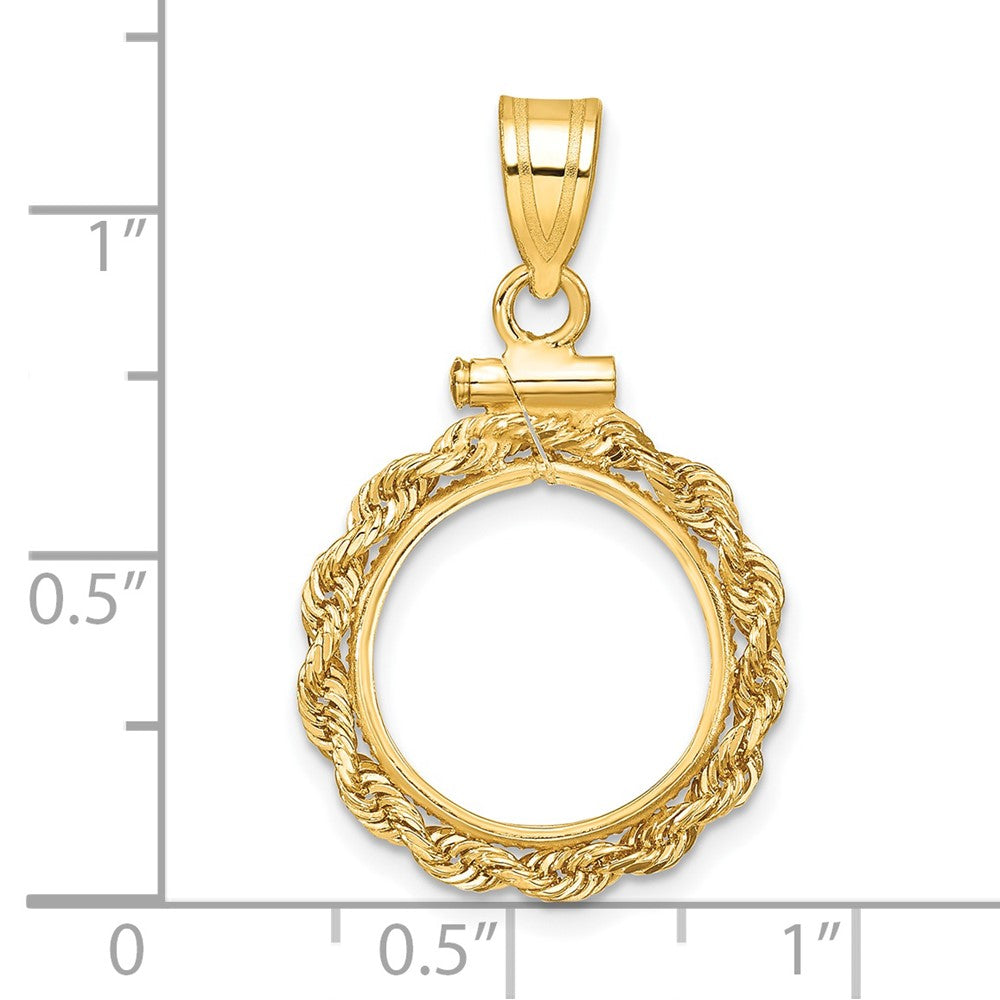 14k Polished Rope 14.0mm x 1.1mm Screw Top Coin Bezel Pendant