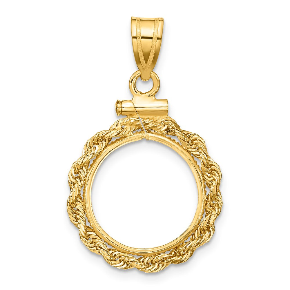 14k Polished Rope 14.0mm x 1.1mm Screw Top Coin Bezel Pendant