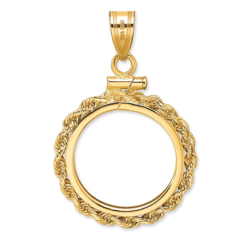 10k Polished Rope 16.5mm x 1.35mm Screw Top Coin Bezel Pendant