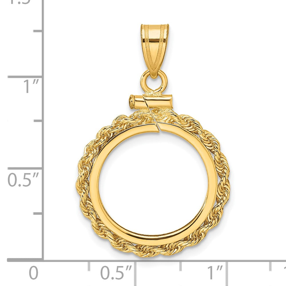 10k Polished Rope 16.5mm x 1.35mm Screw Top Coin Bezel Pendant