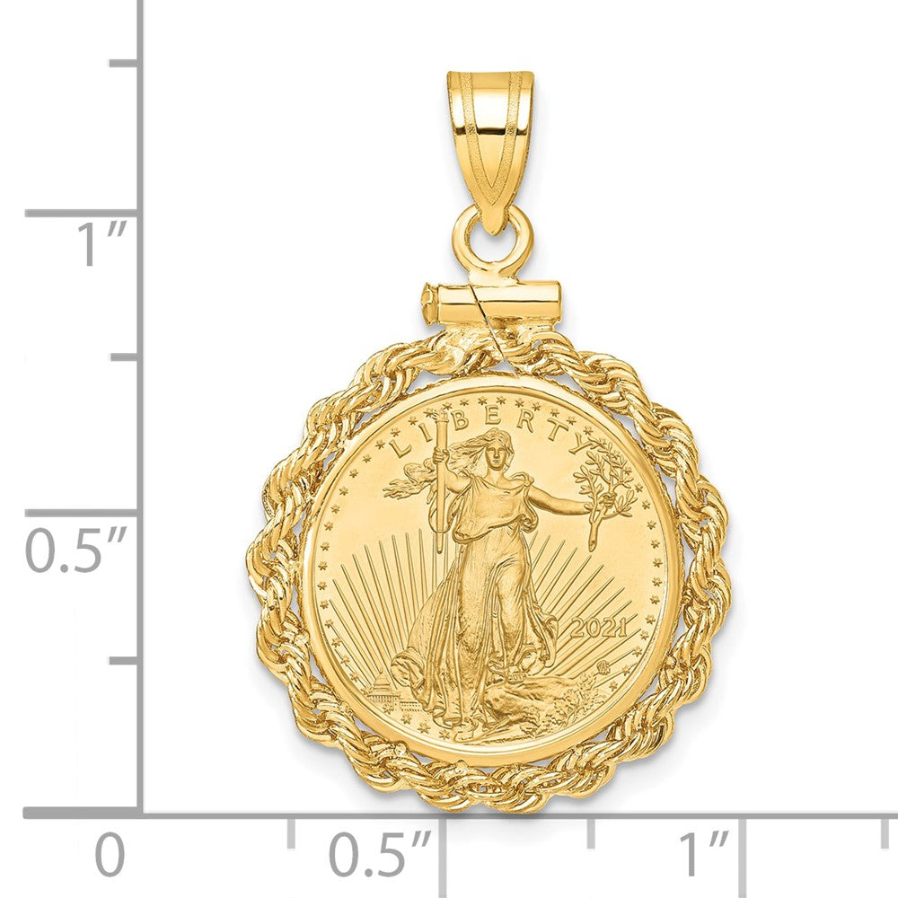 14k Polished Rope Mntd 1/10oz AM Eagle Screw Top Coin Bezel Pendant