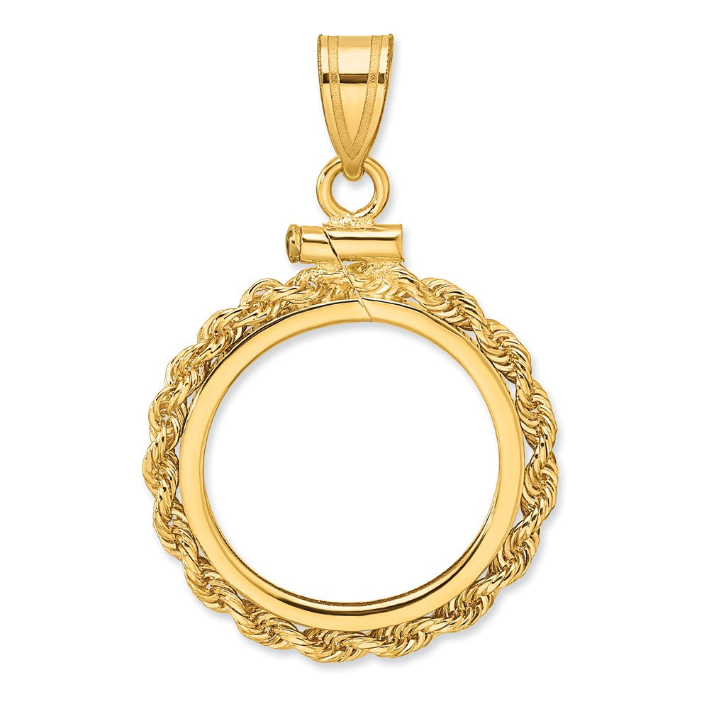 14k Polished Rope 16.5mm x 1.35mm Screw Top Coin Bezel Pendant