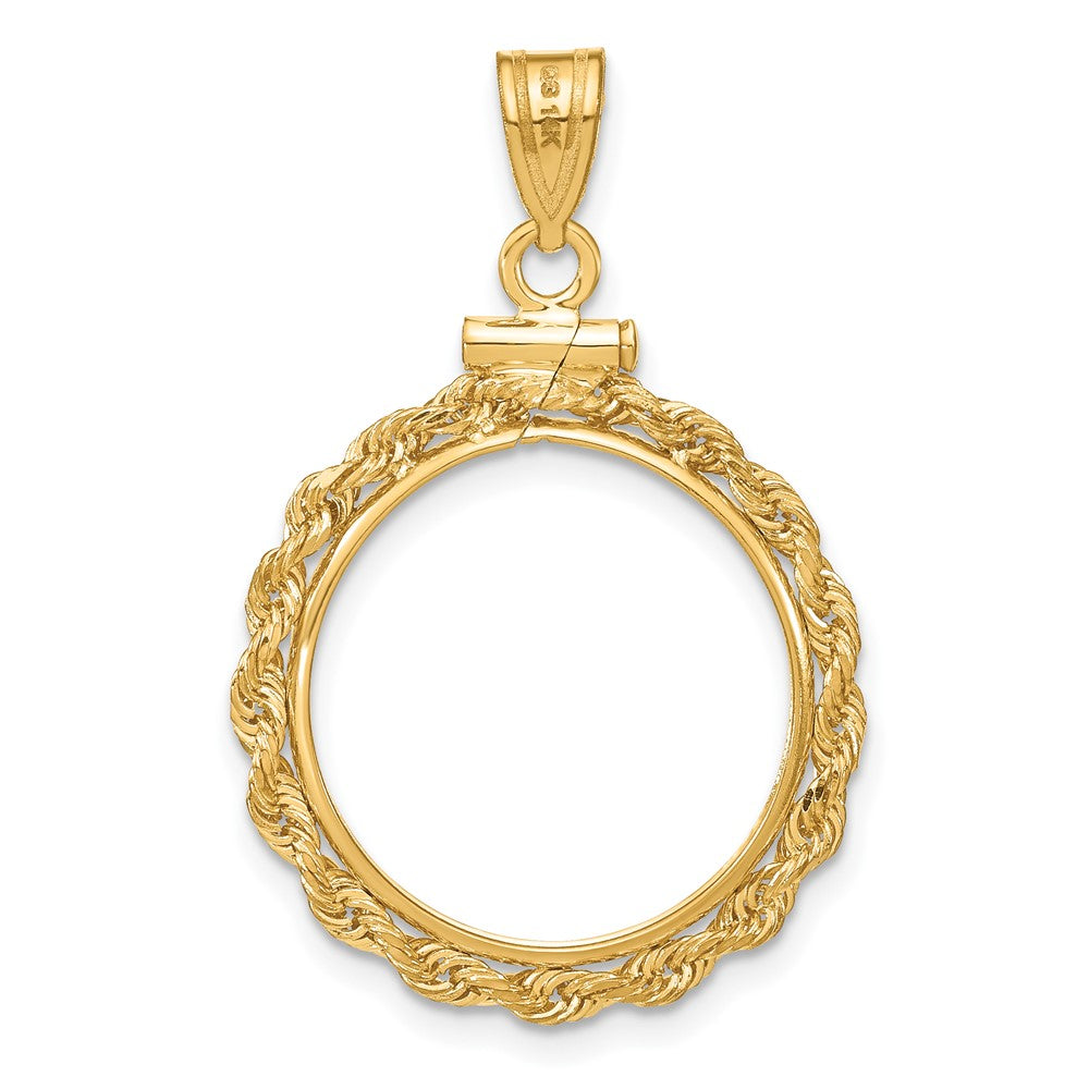 14k Polished Rope 17.8mm x 1.35mm Screw Top Coin Bezel Pendant