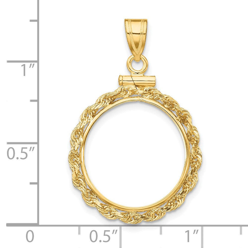 14k Polished Rope 17.8mm x 1.35mm Screw Top Coin Bezel Pendant