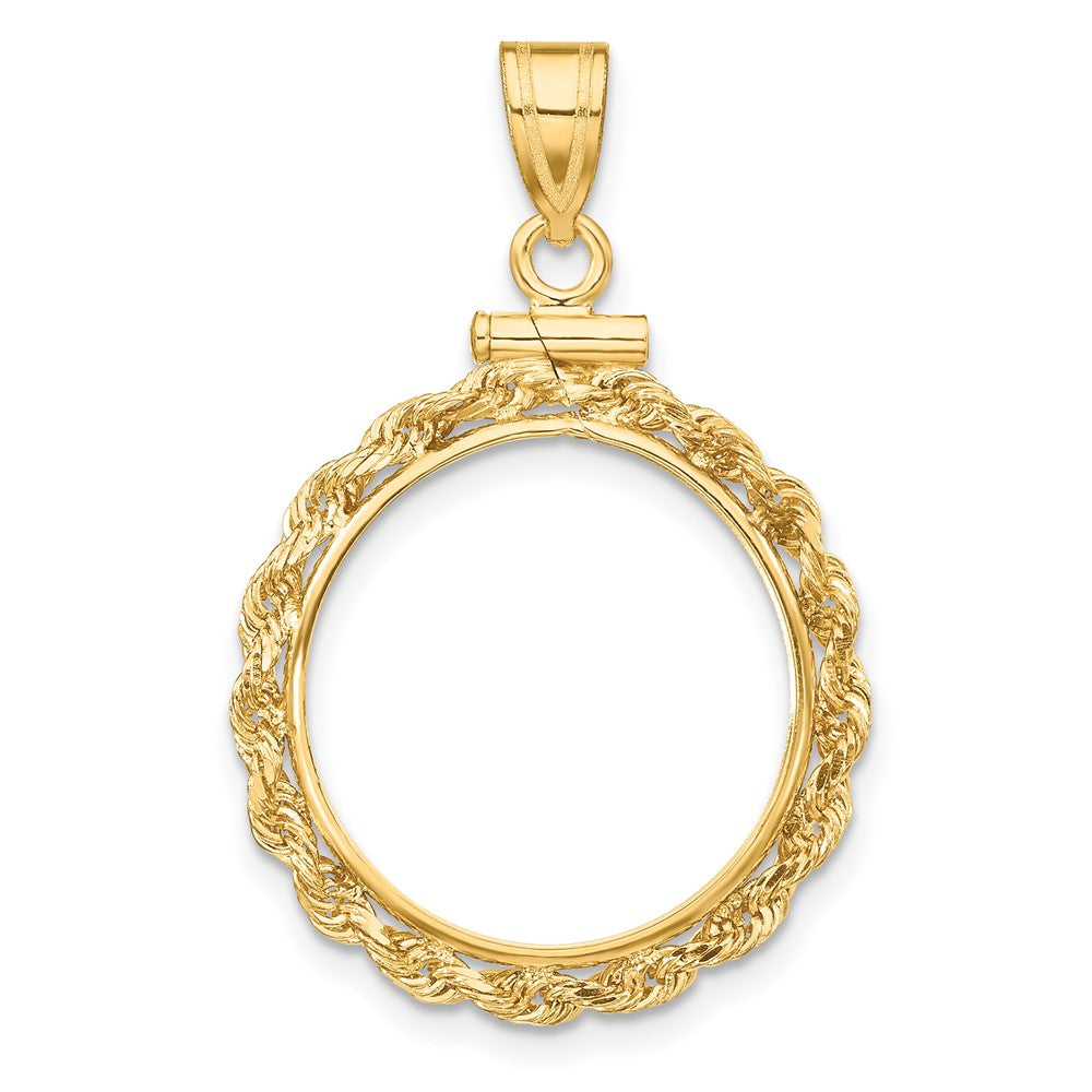 14k Polished Rope 17.8mm x 1.35mm Screw Top Coin Bezel Pendant