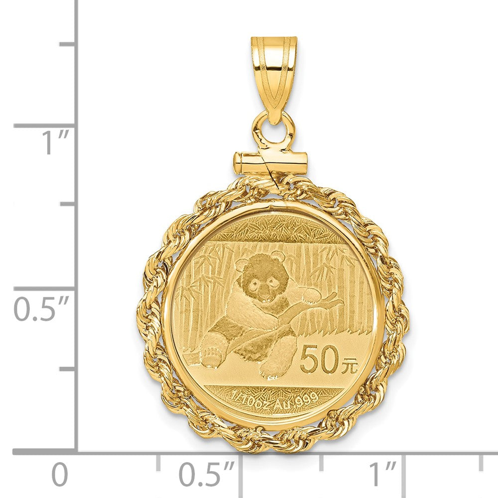 14k Polished Rope Mounted 1/10oz Panda Screw Top Coin Bezel Pendant