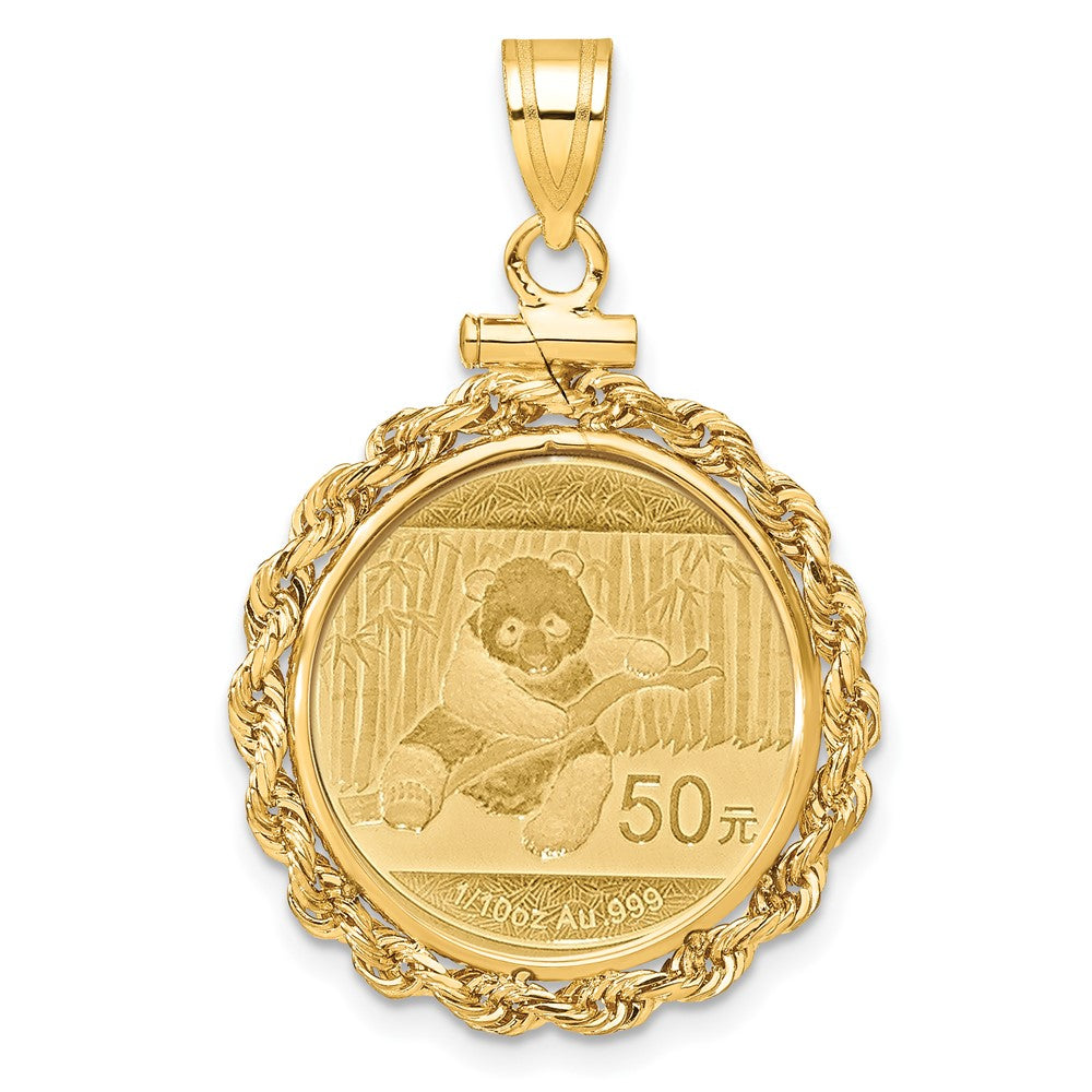 10k Polished Rope Mounted 1/10oz Panda Screw Top Coin Bezel Pendant