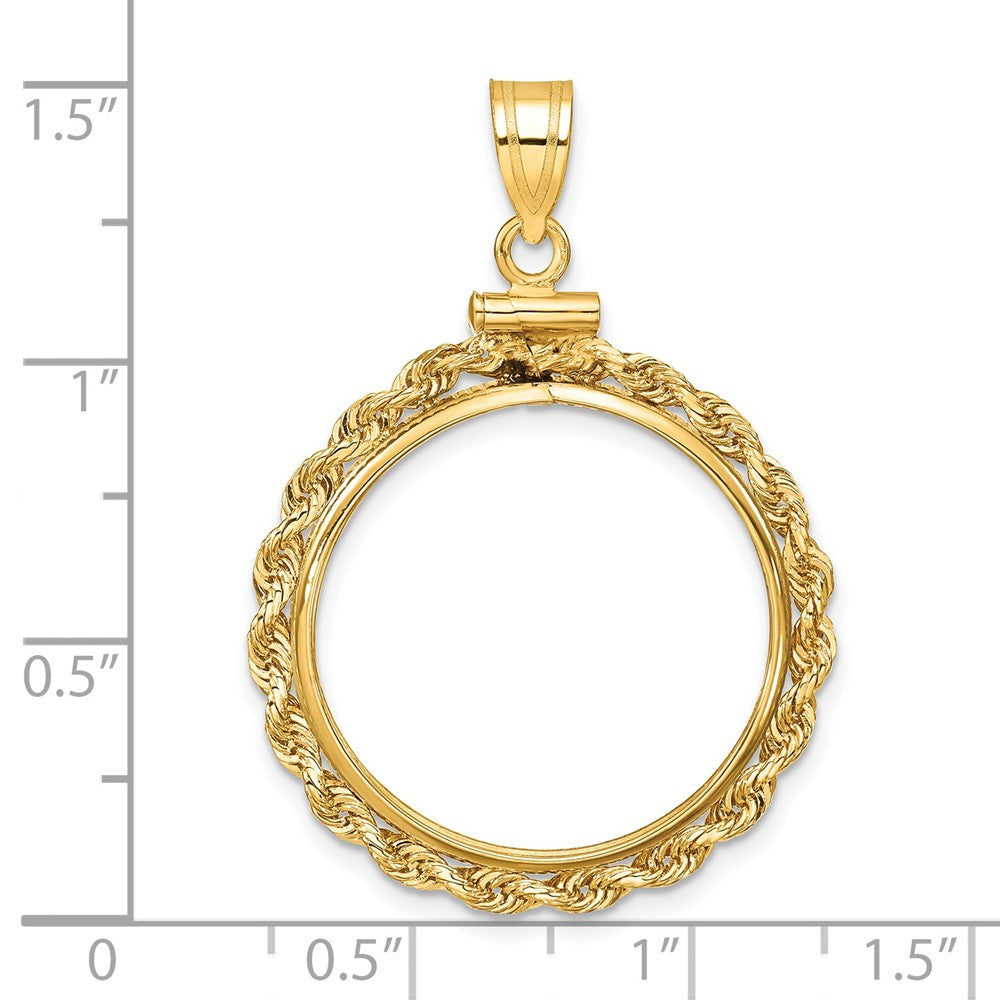 14k Polished Rope 22.0mm x 1.9mm Screw Top Coin Bezel Pendant