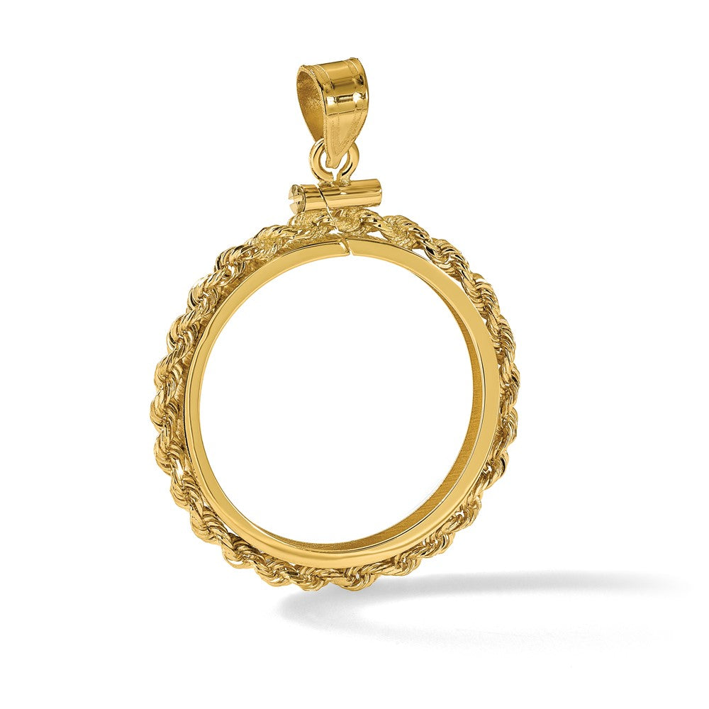 14k Polished Rope 22.0mm x 1.9mm Screw Top Coin Bezel Pendant