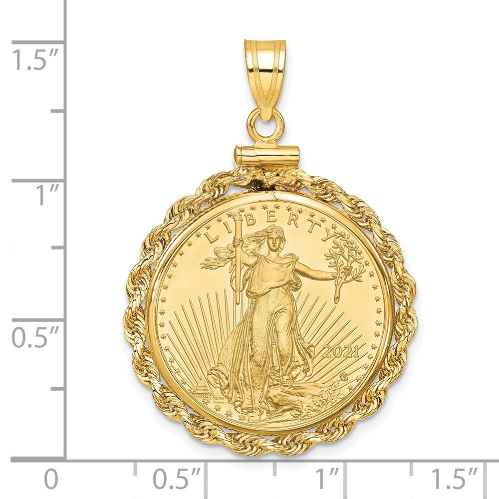 14k Polished Rope Mntd 1/4oz AM Eagle Screw Top Coin Bezel Pendant