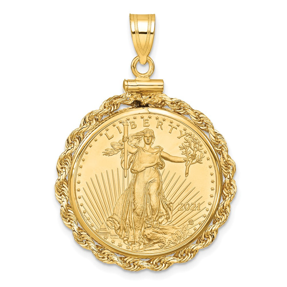 14k Polished Rope Mntd 1/4oz AM Eagle Screw Top Coin Bezel Pendant