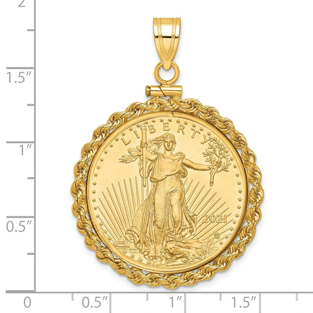14k Polished Rope Mntd 1/2oz AM Eagle Screw Top Coin Bezel Pendant