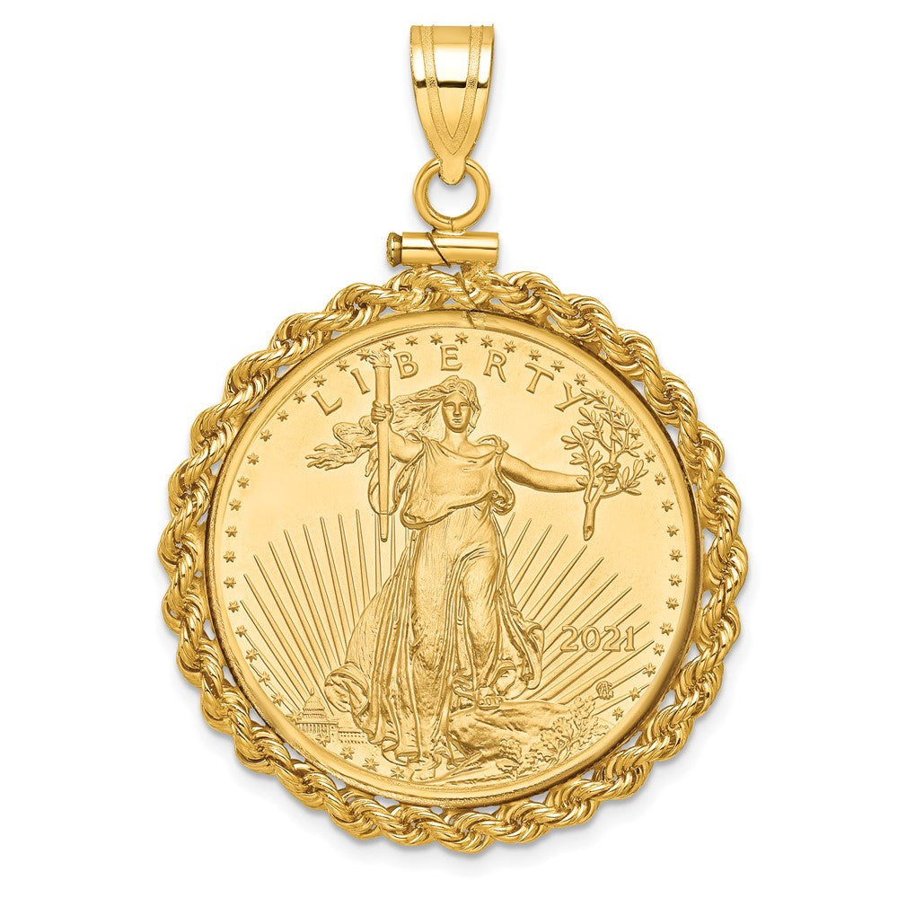 10k Polished Rope Mntd 1/2oz AM Eagle Screw Top Coin Bezel Pendant