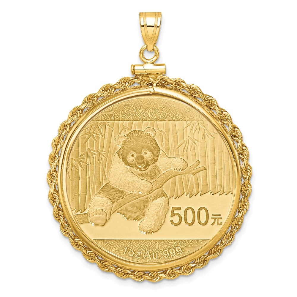 10k Polished Rope Mounted 1oz Panda Screw Top Coin Bezel Pendant