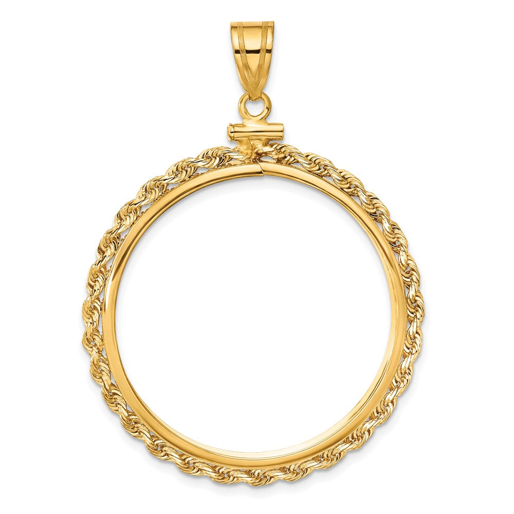 14k Polished Rope 32.7mm x 3mm Screw Top Coin Bezel Pendant