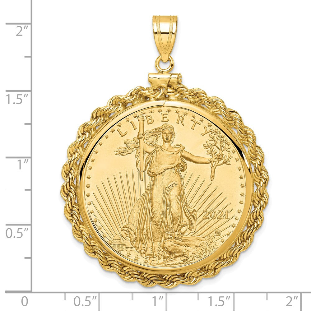 10k Polished Rope Mounted 1oz AM Eagle Screw Top Coin Bezel Pendant