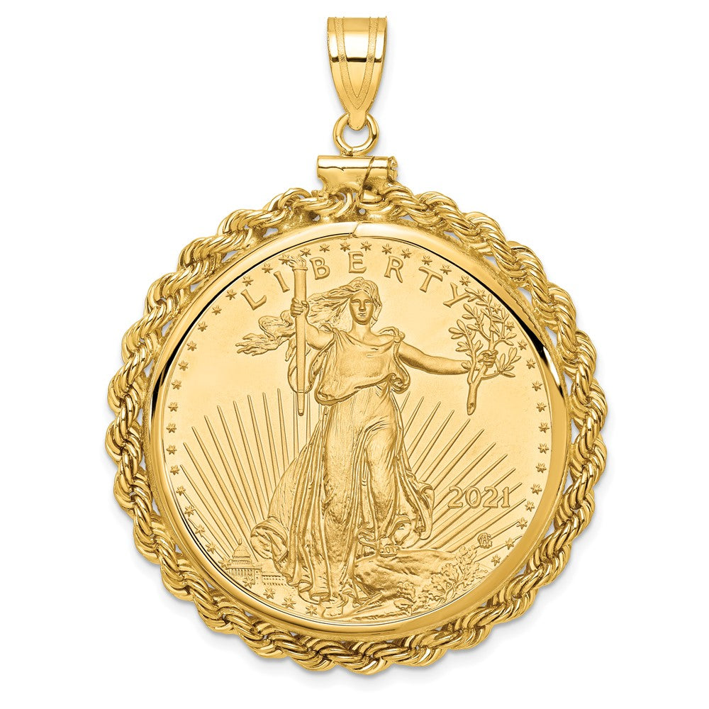 14k Polished Rope Mounted 1oz AM Eagle Screw Top Coin Bezel Pendant