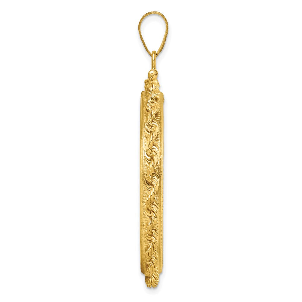 14k Polished Rope 34.2mm x 2.85mm Screw Top Coin Bezel Pendant