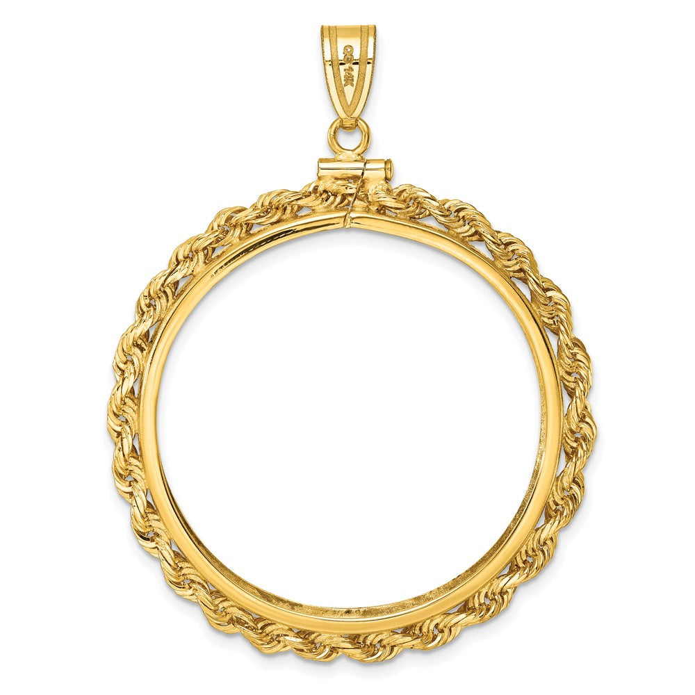 14k Polished Rope 34.2mm x 2.85mm Screw Top Coin Bezel Pendant