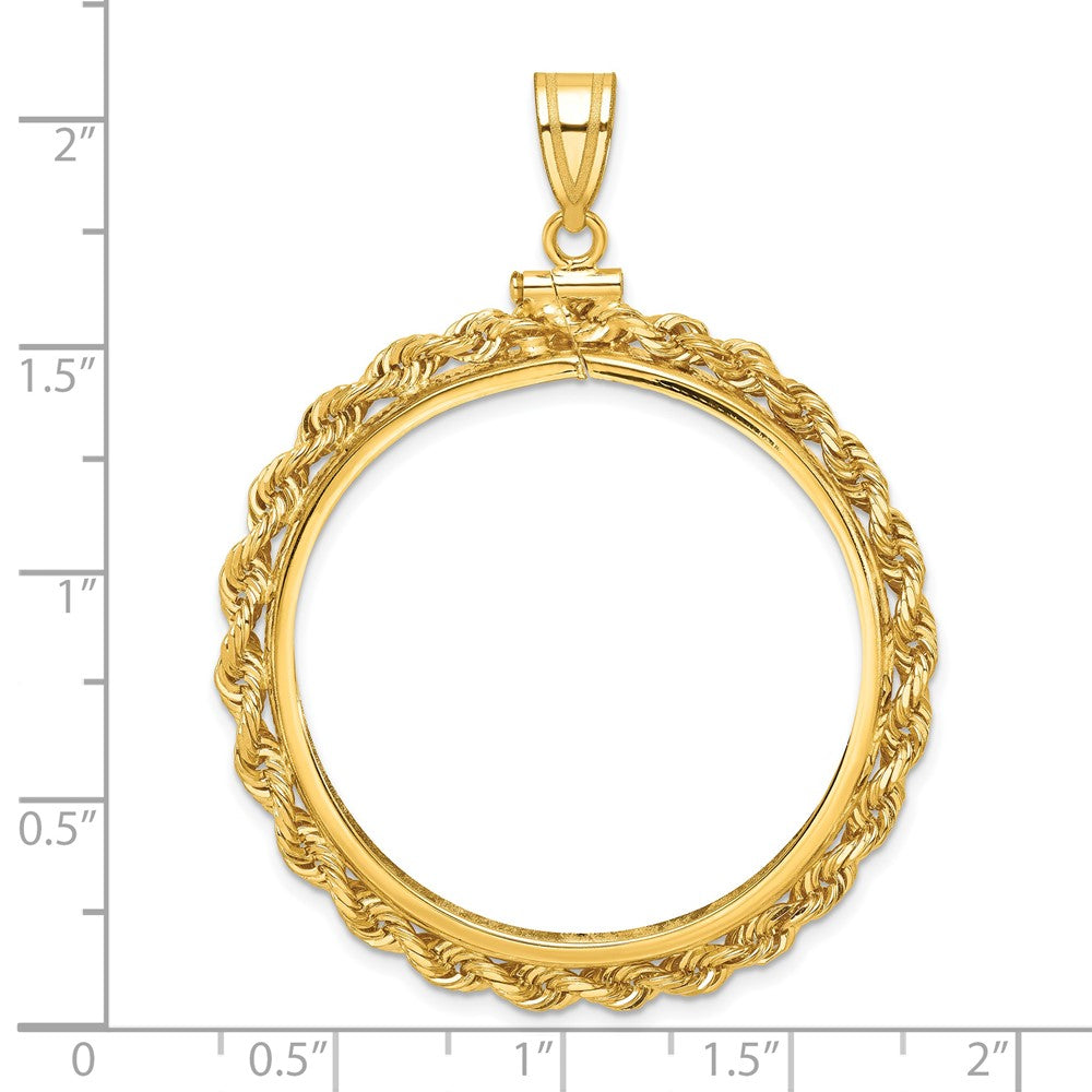 14k Polished Rope 34.2mm x 2.85mm Screw Top Coin Bezel Pendant