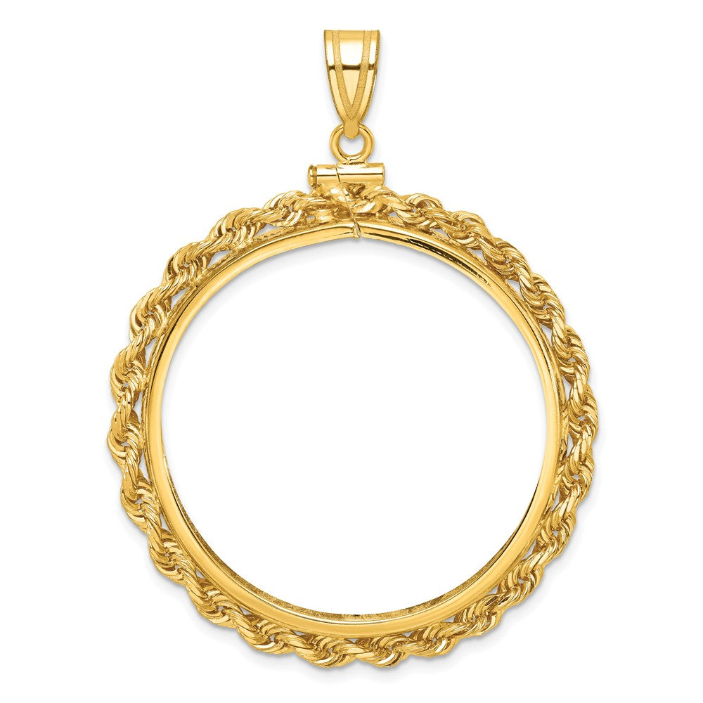 14k Polished Rope 34.2mm x 2.85mm Screw Top Coin Bezel Pendant