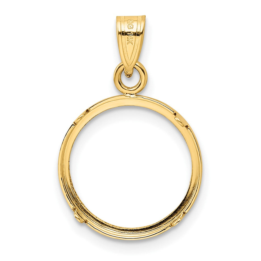 14k Polished and Diamond-cut 14.0mm Prong Coin Bezel Pendant