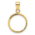 14k Polished and Diamond-cut 14.0mm Prong Coin Bezel Pendant