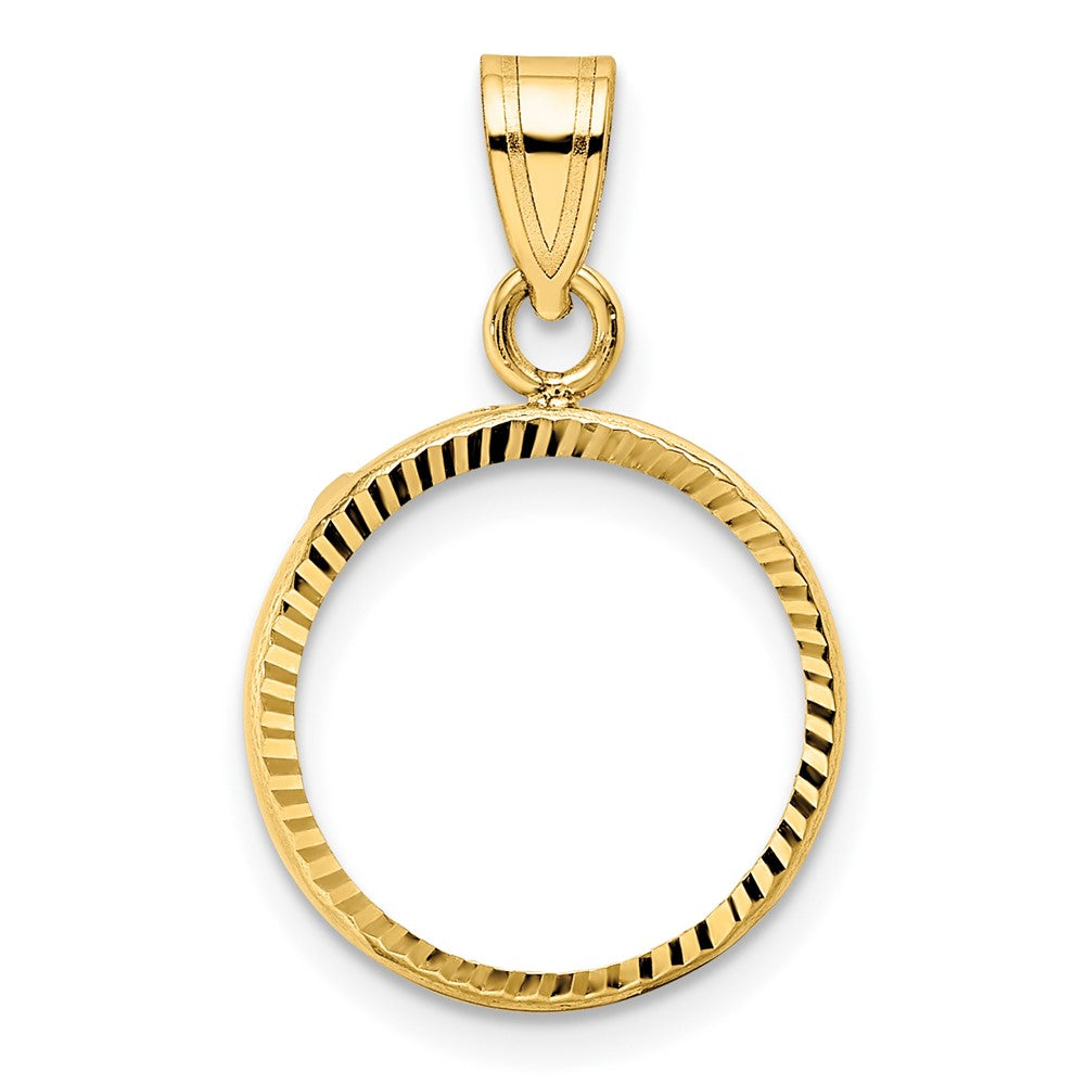 14k Polished and Diamond-cut 14.0mm Prong Coin Bezel Pendant