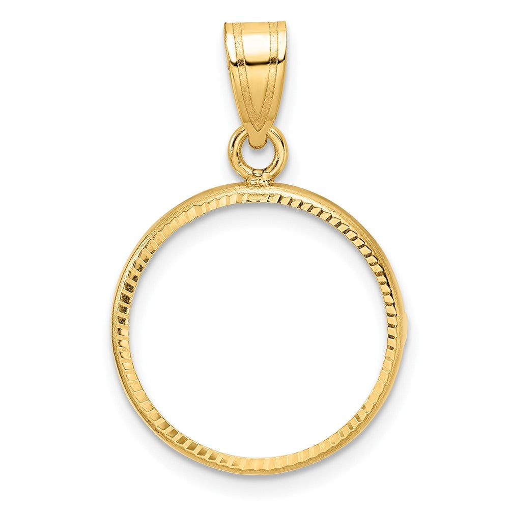 14k Polished and Diamond-cut 16.5mm Prong Coin Bezel Pendant