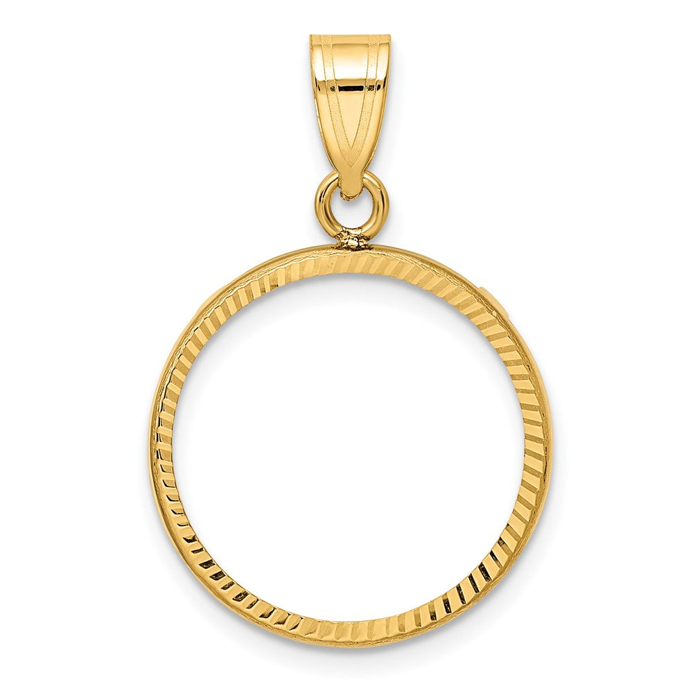 10k Polished and Diamond-cut 18.0mm Prong Coin Bezel Pendant