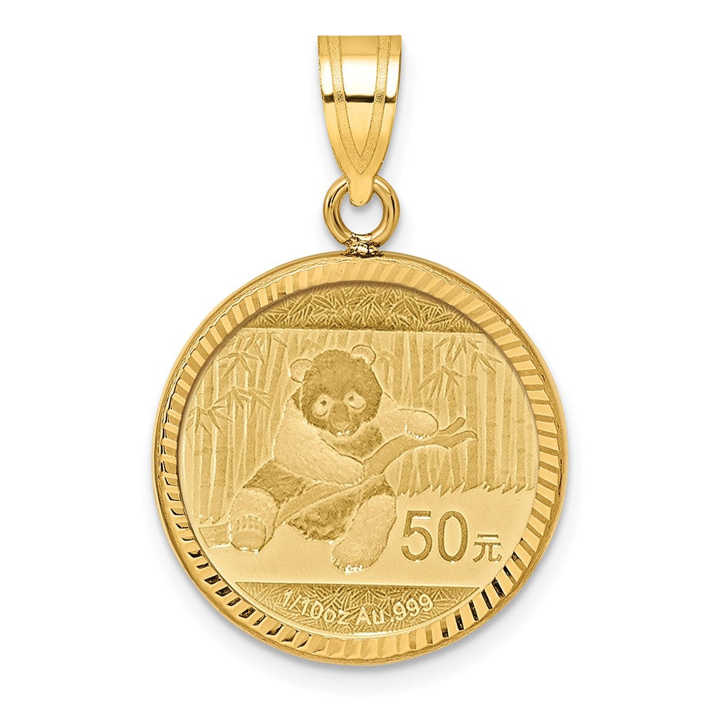 10k Polish D/C Mounted 1/10oz Panda Prong Coin Bezel Pendant