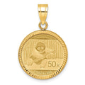 10k Polish D/C Mounted 1/10oz Panda Prong Coin Bezel Pendant