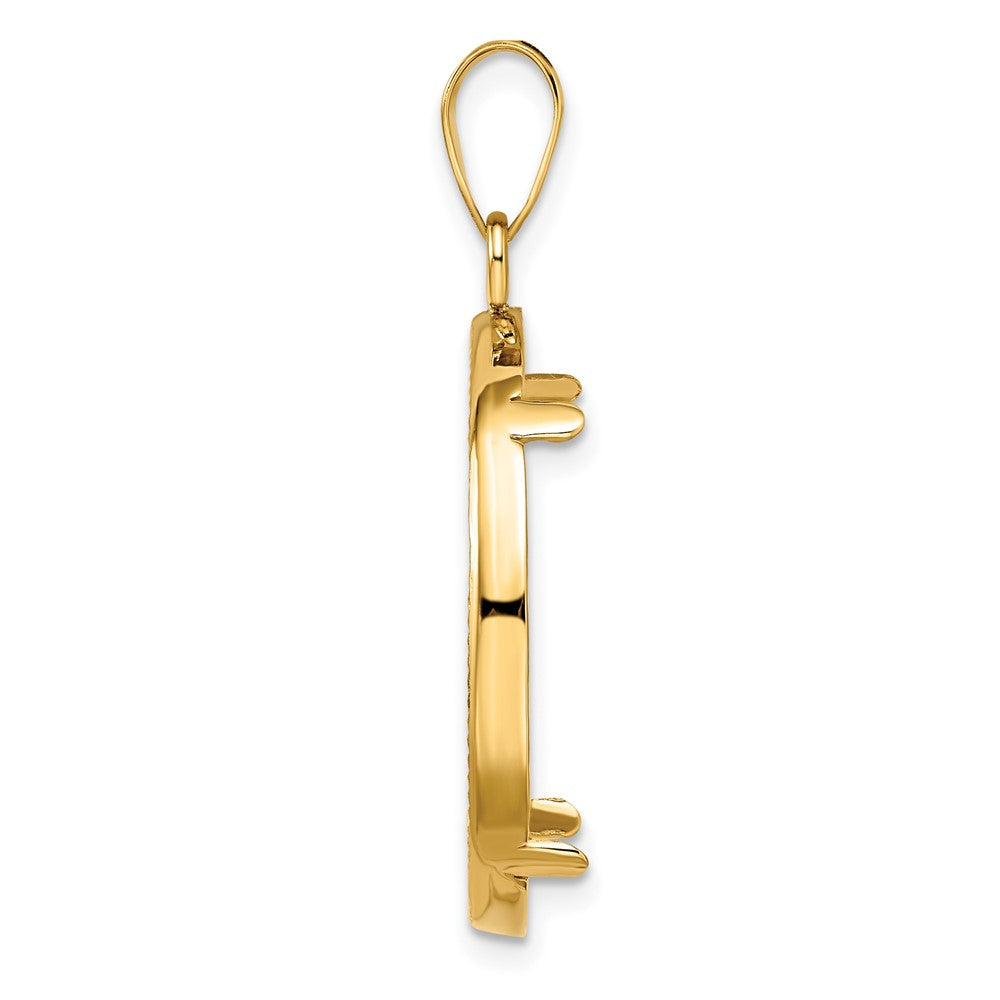 14k Polished and Diamond-cut 22.0mm Prong Coin Bezel Pendant