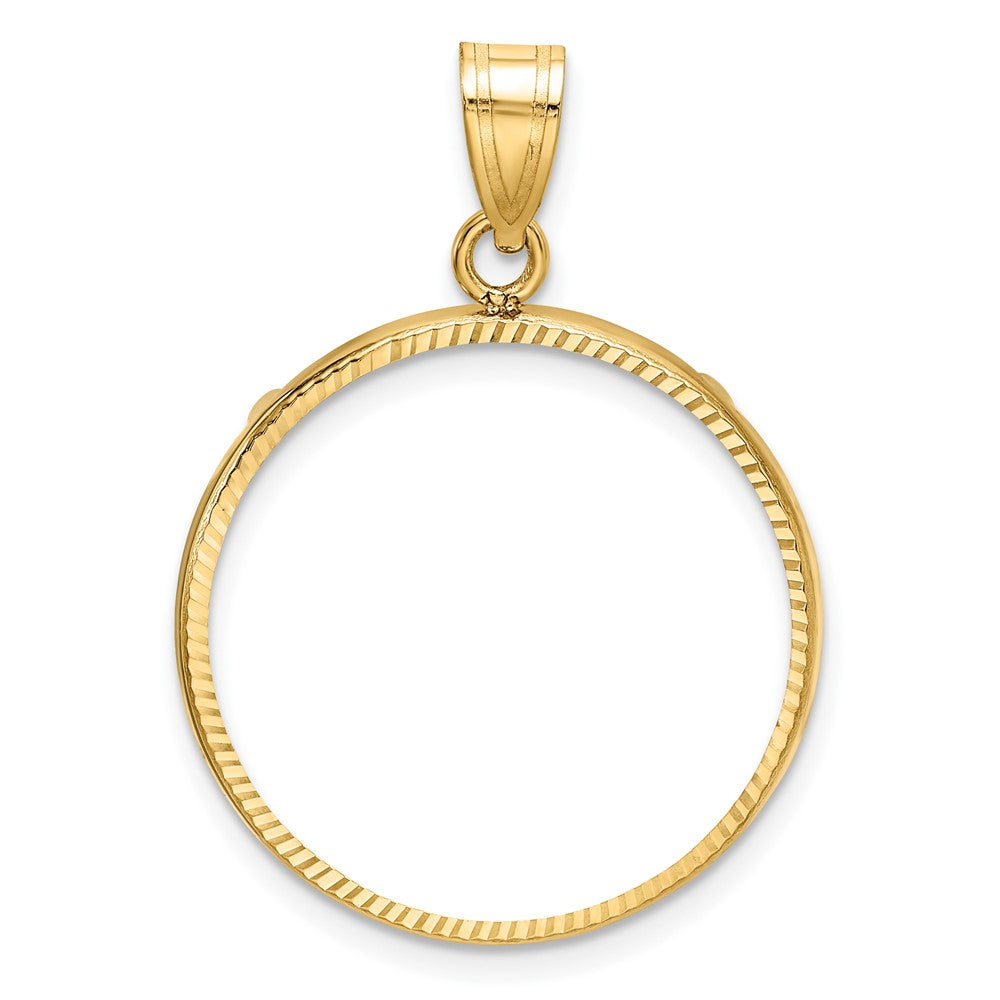 10k Polished and Diamond-cut 22.0mm Prong Coin Bezel Pendant