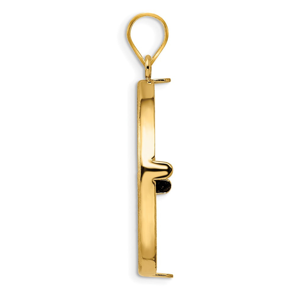 14k Polished and Diamond-cut 27.0mm Prong Coin Bezel Pendant