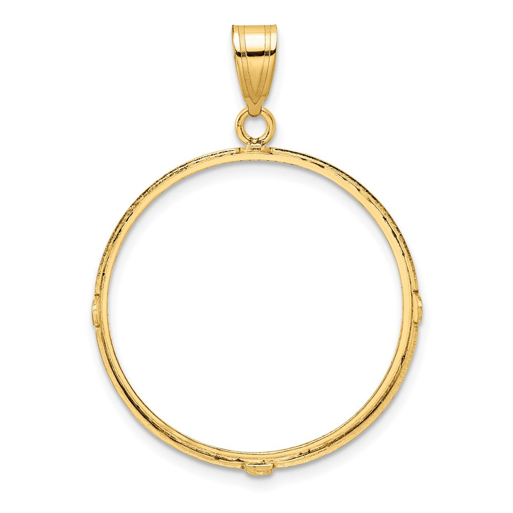 14k Polished and Diamond-cut 27.0mm Prong Coin Bezel Pendant