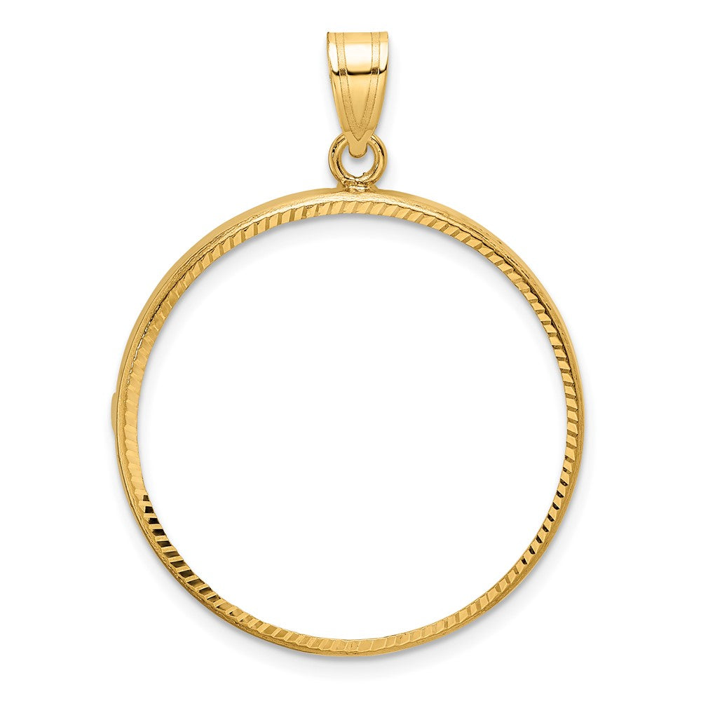 14k Polished and Diamond-cut 27.0mm Prong Coin Bezel Pendant