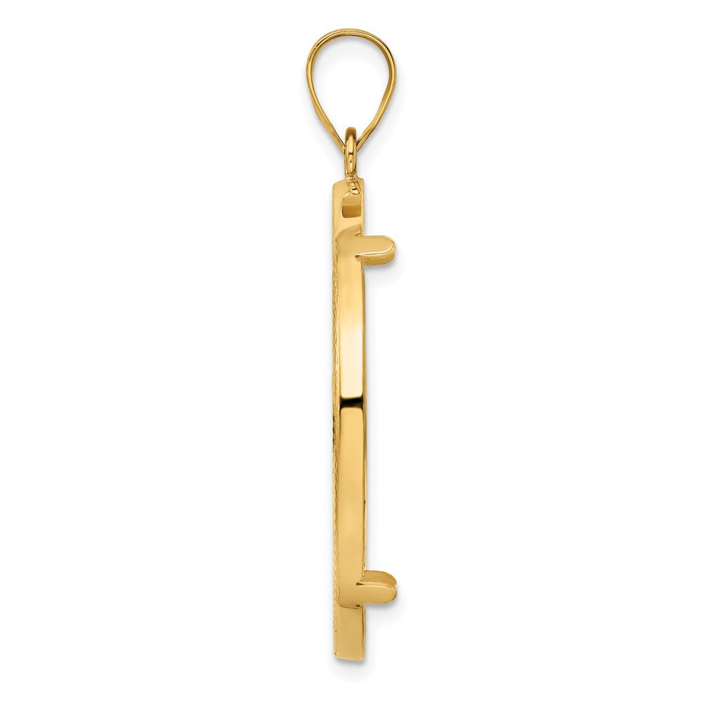 14k Polished and Diamond-cut 32.0mm Prong Coin Bezel Pendant