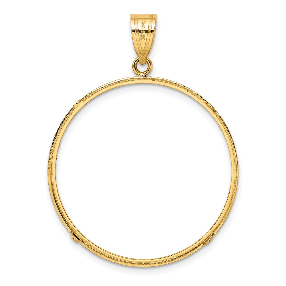 14k Polished and Diamond-cut 32.0mm Prong Coin Bezel Pendant