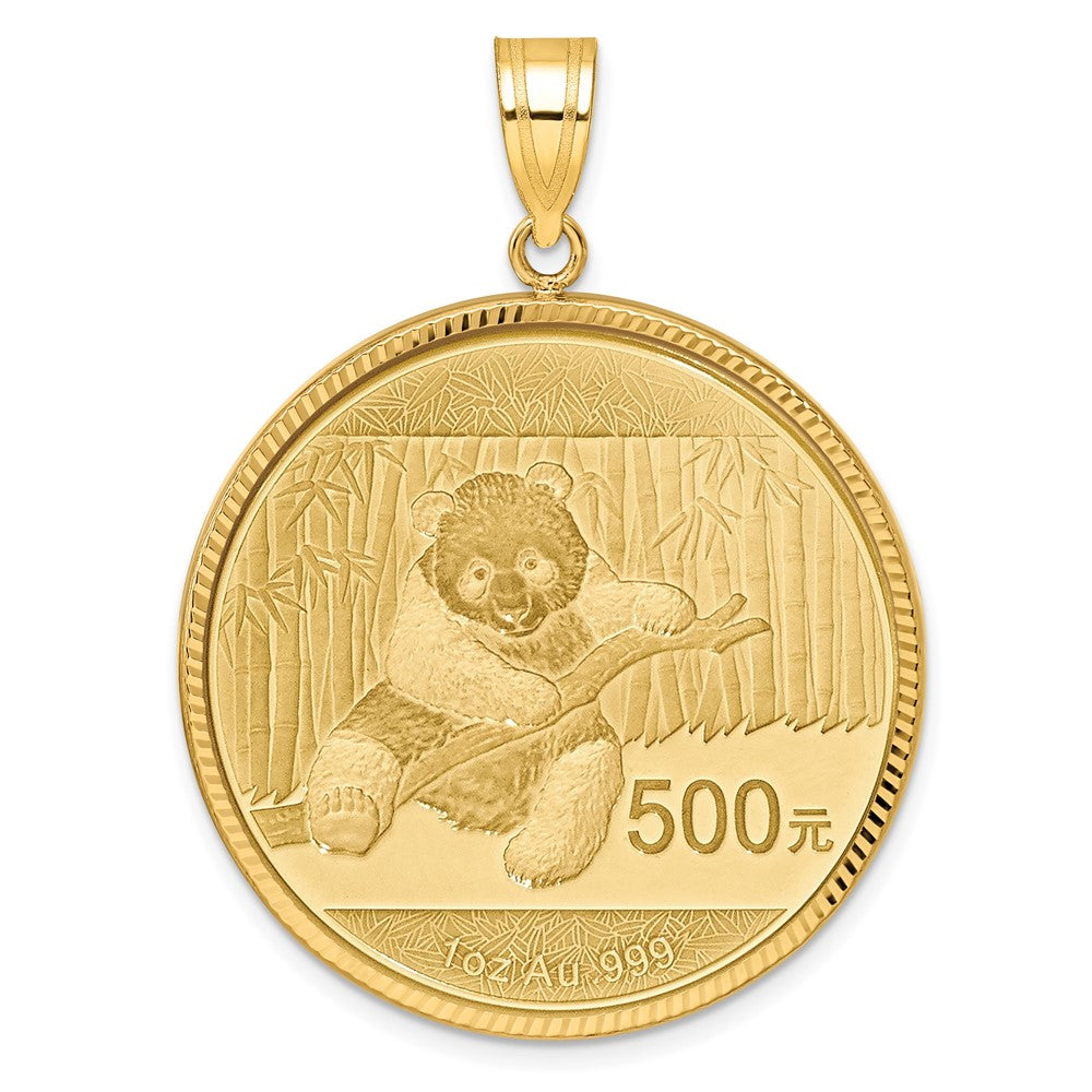 14ky 1oz Panda Mounted Coin Prong Diamond-cut Bezel Pendant