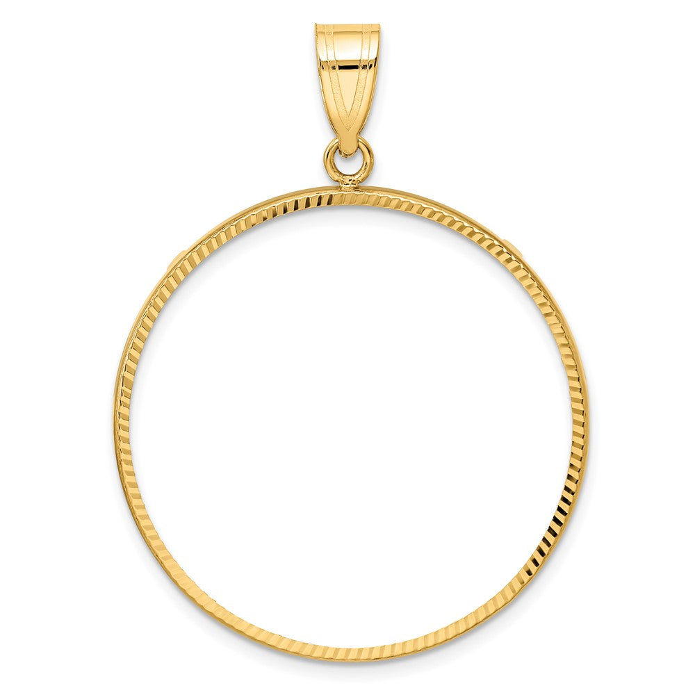 14k Polished and Diamond-cut 32.0mm Prong Coin Bezel Pendant