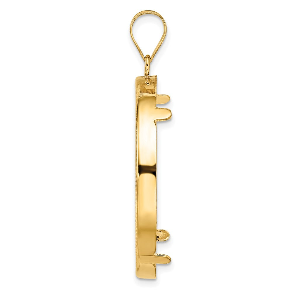 14k Polished and Diamond-cut 32.7mm Prong Coin Bezel Pendant