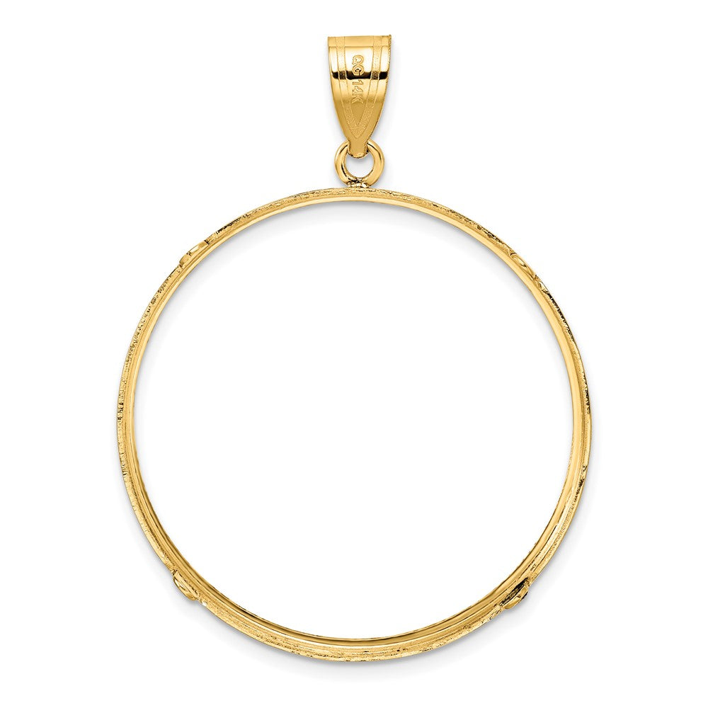 14k Polished and Diamond-cut 32.7mm Prong Coin Bezel Pendant