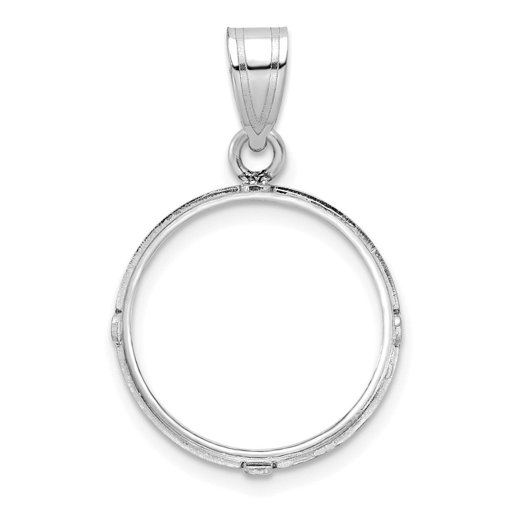 14k White Gold Polished & D/C 16.5mm Prong Coin Bezel Pendant