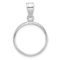 14k White Gold Polished & D/C 16.5mm Prong Coin Bezel Pendant