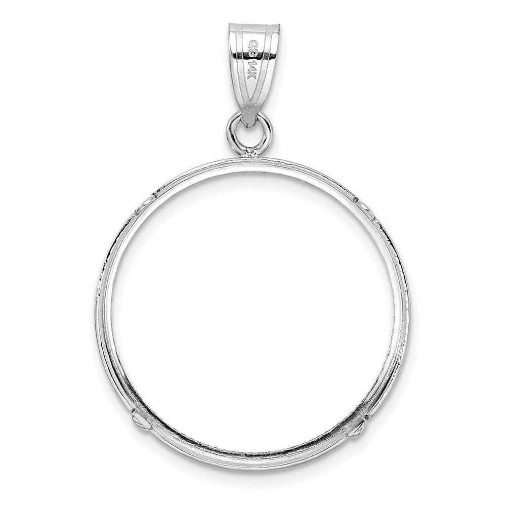 14k White Gold Polished & D/C 22.0mm Prong Coin Bezel Pendant