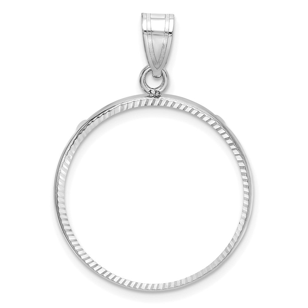 14k White Gold Polished & D/C 22.0mm Prong Coin Bezel Pendant