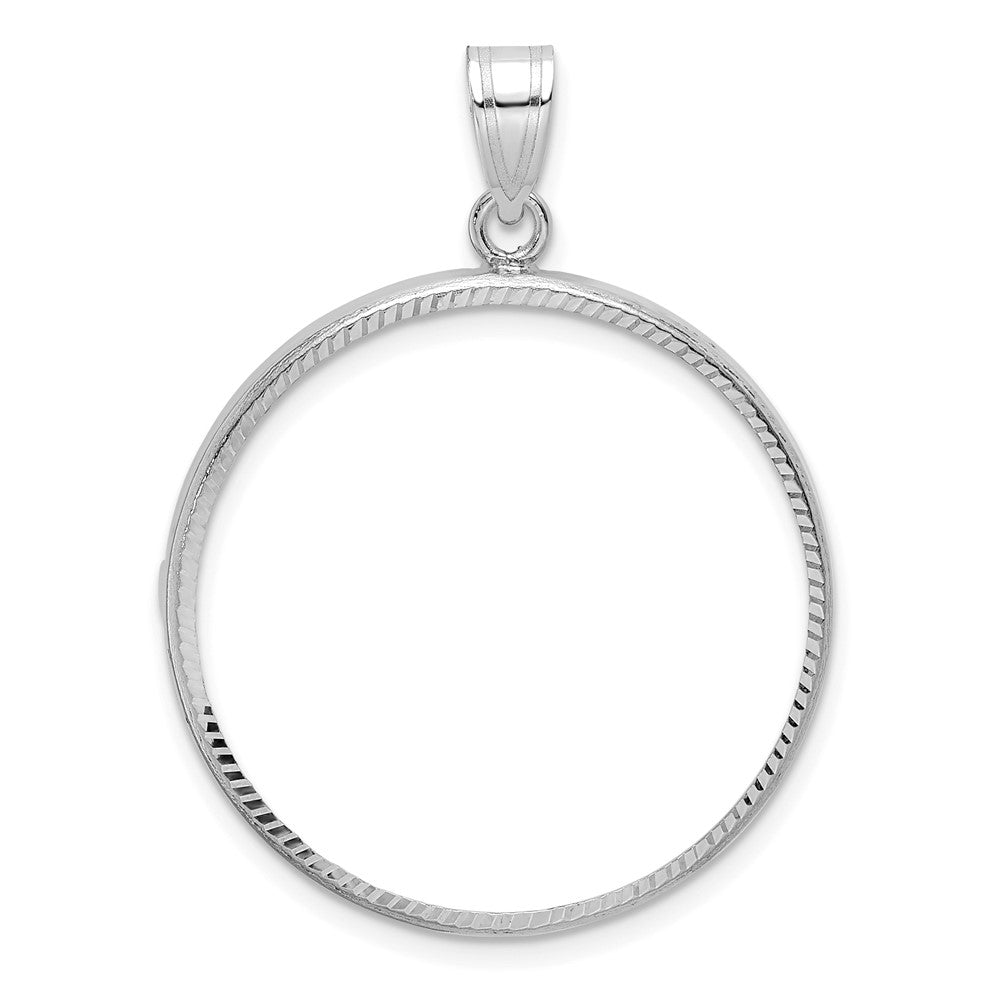 14k White Gold Polished & D/C 27.0mm Prong Coin Bezel Pendant