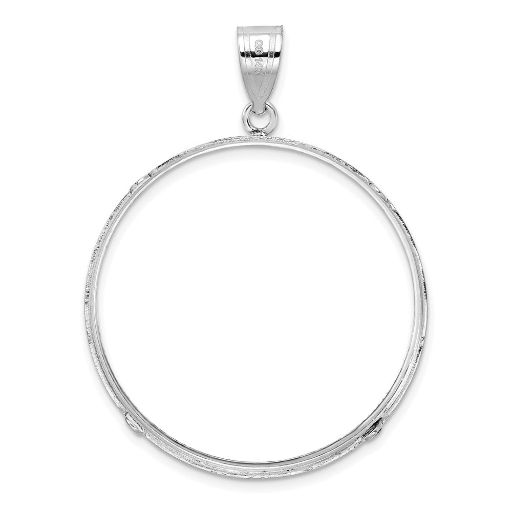 14k White Gold Polished & D/C 32.7mm Prong Coin Bezel Pendant