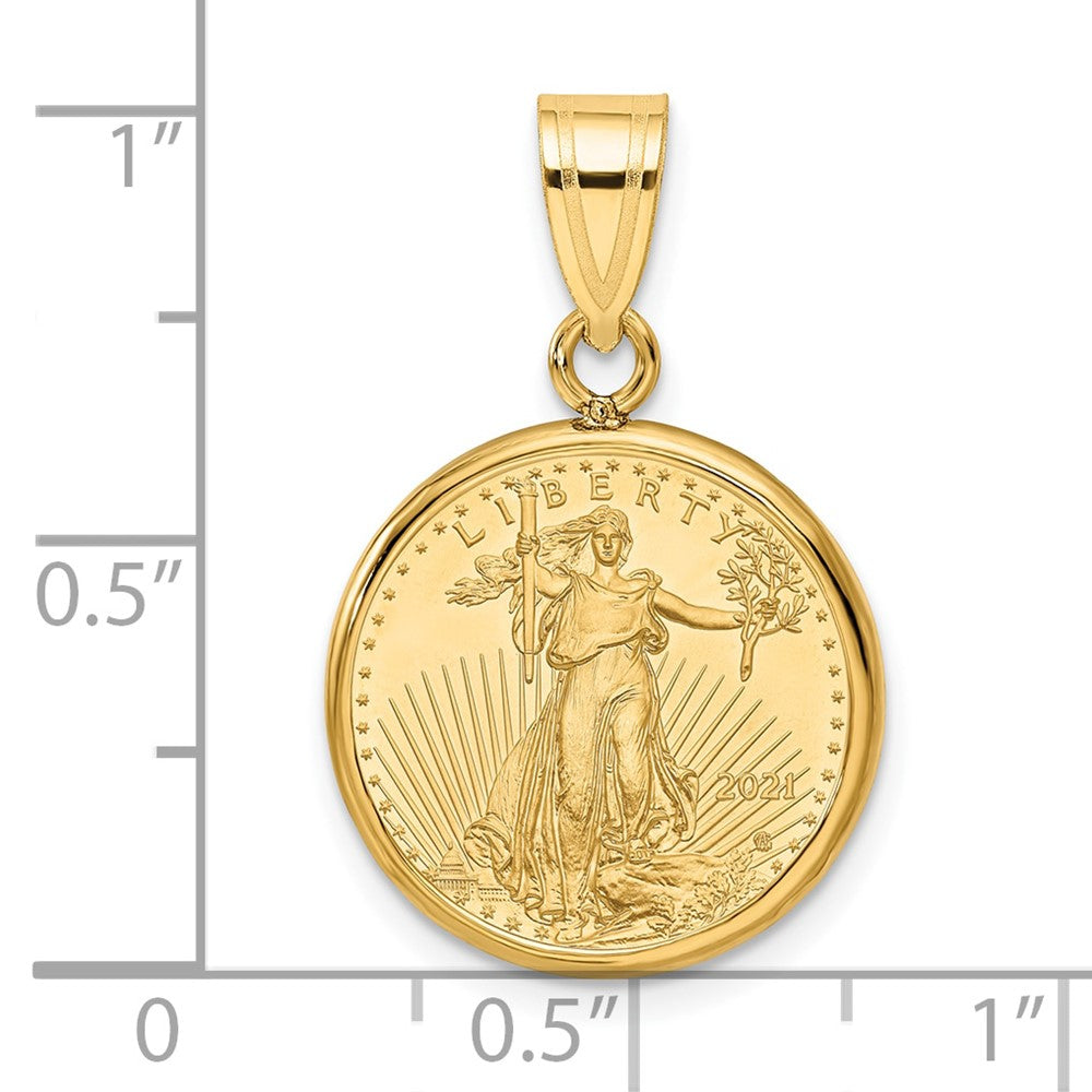 14k Polished Mounted 1/10oz American Eagle Prong Coin Bezel Pendant